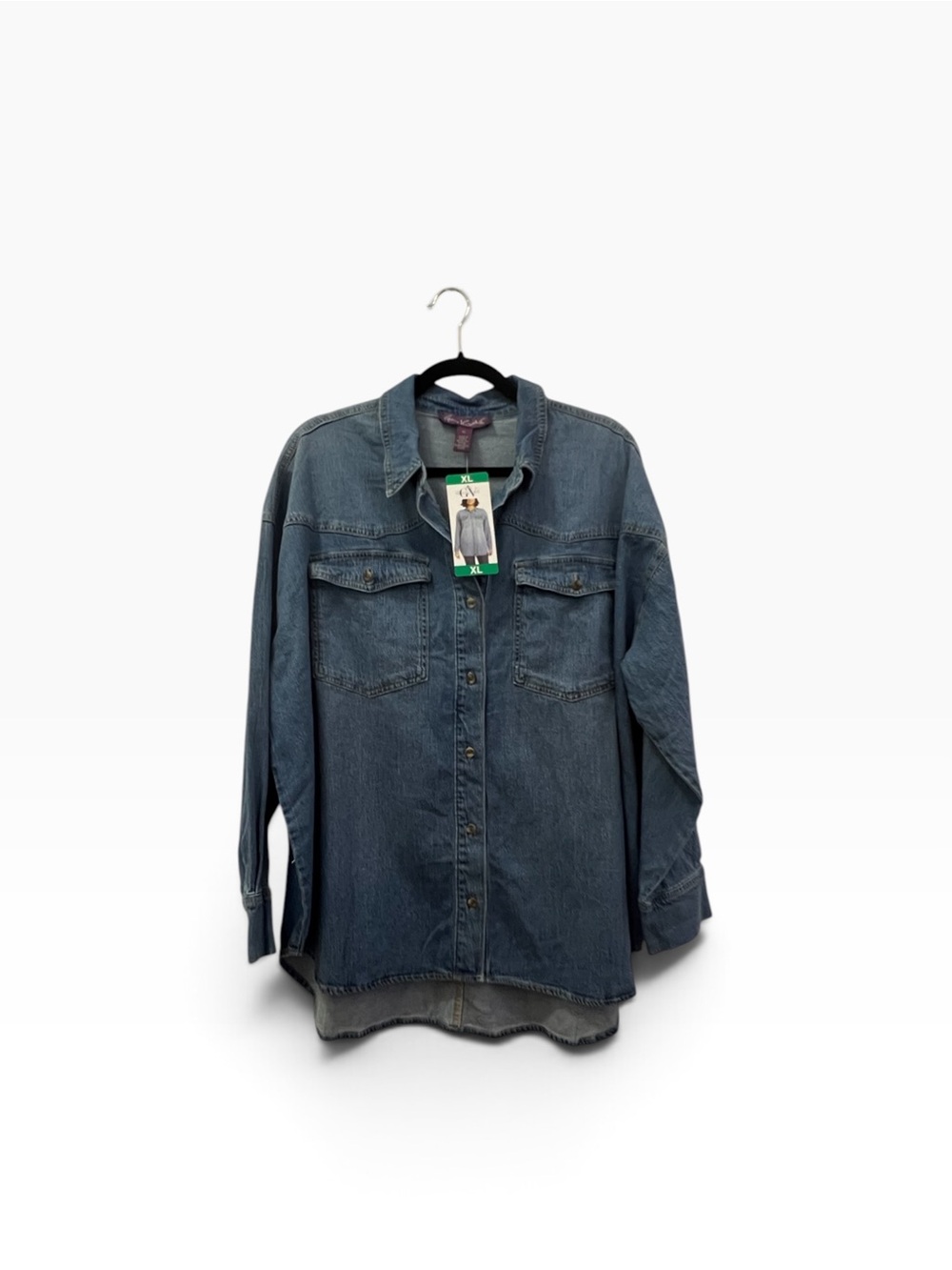 NWT Gloria Vanderbilt Faded Blue Denim Button-Down Shirt w Pockets XL
